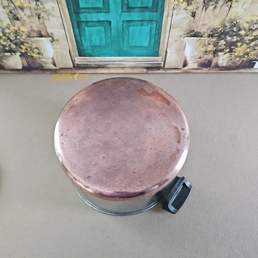 REVERE WARE 6 Qt Stock Pot & Lid Copper Bottom Clinton ILL USA Vtg Clean